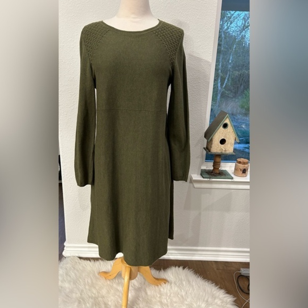 J Jill diamond knit Olive Green long sleeve sweater Dress large petite